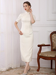 White thick satin cheongsam with Pearls