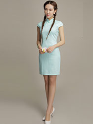 Light blue cotton short qipao dress