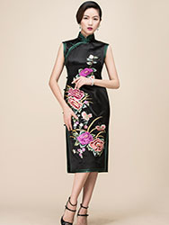 Black silk with embroidery qipao dress