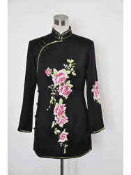 Black wool with peony and phoenix embroidery jacket CCJ148