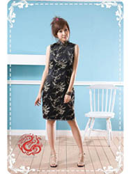 Black plum brocade cheongsam dress SMS41