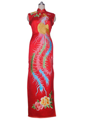 Red with golden phoenix embroidery cheongsam dress SQE137