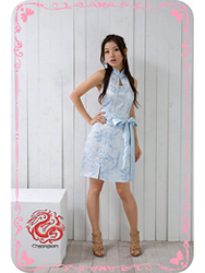 Light blue plum brocade halter qipao dress SMS47