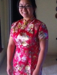 Nerissa 's  painted peony with  phonix embroidery patten cheongsam .