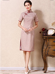 White-watermelon colors lattice short qipao dress