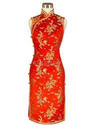 Red dragon with phoenix silk dress SCT64