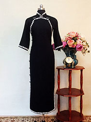 Black qipao dress with white trim