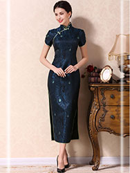 Dark blue long cheongsam dress 