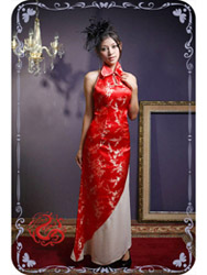 Red plum brocade sleeves qipao SMS73