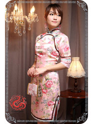 Pink peony brocade modern cheongsam dress SMS69