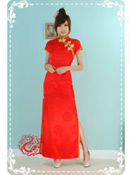 Red brocade short sleeves qipao SMS70