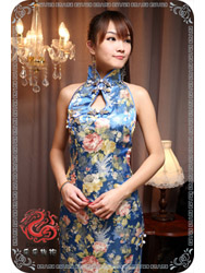 Blue brocade cheongsam dress SMS56