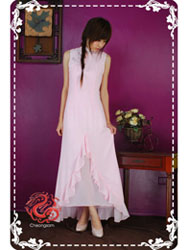 Pink chiffon modern cheongsam dress SMS65