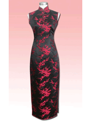 black with red plum silk brocade cheongsam dress SCT35