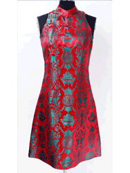 Red with green double fish a line qipao SCT235