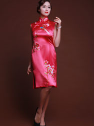 light rosy silk short cheongsam dress